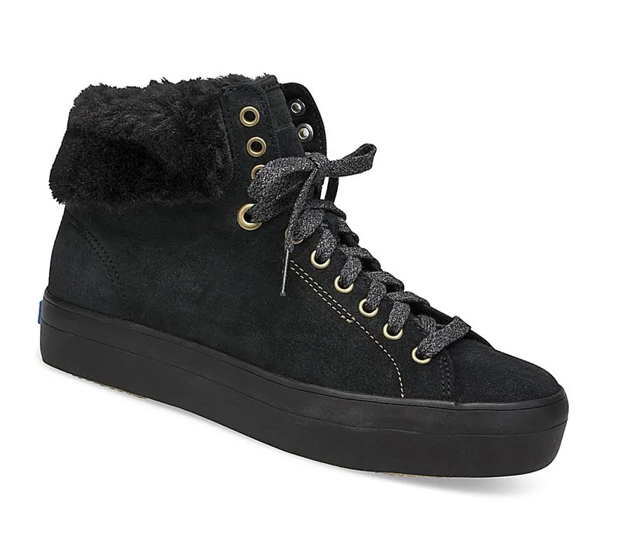 2024 diez años Botas con Cordones Keds Rise Hi Gamuza Faux Fur Mujer Negras – Botas Con Cordones