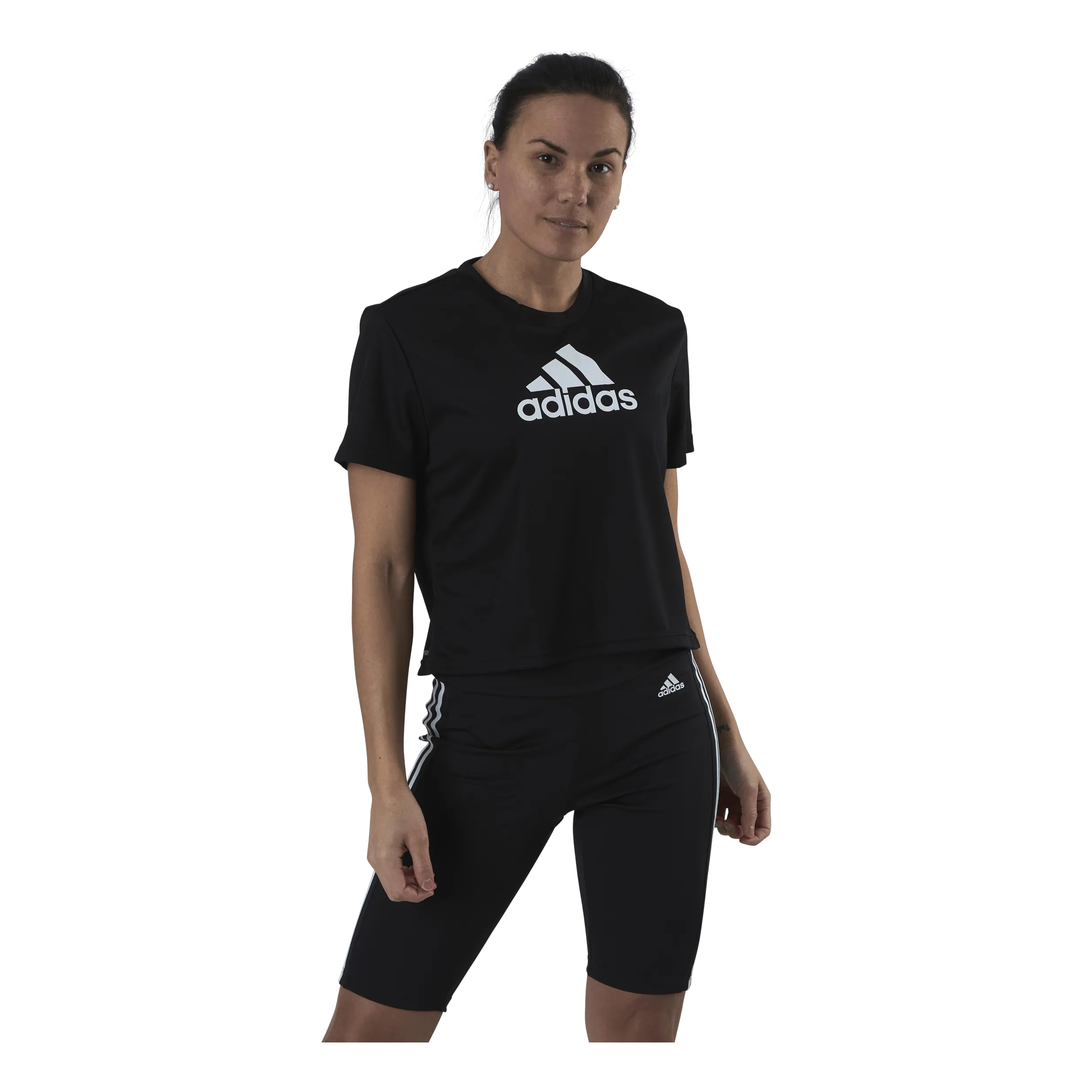 ADIDAS CROPPED LOGO SPORT TSHIRT BLACK / WHITE