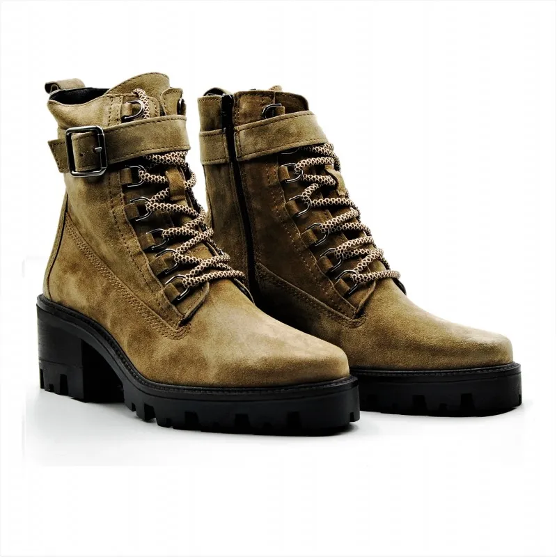 ALPE 2036 11 30 Verde Media bota cordones tacón ancho mujer