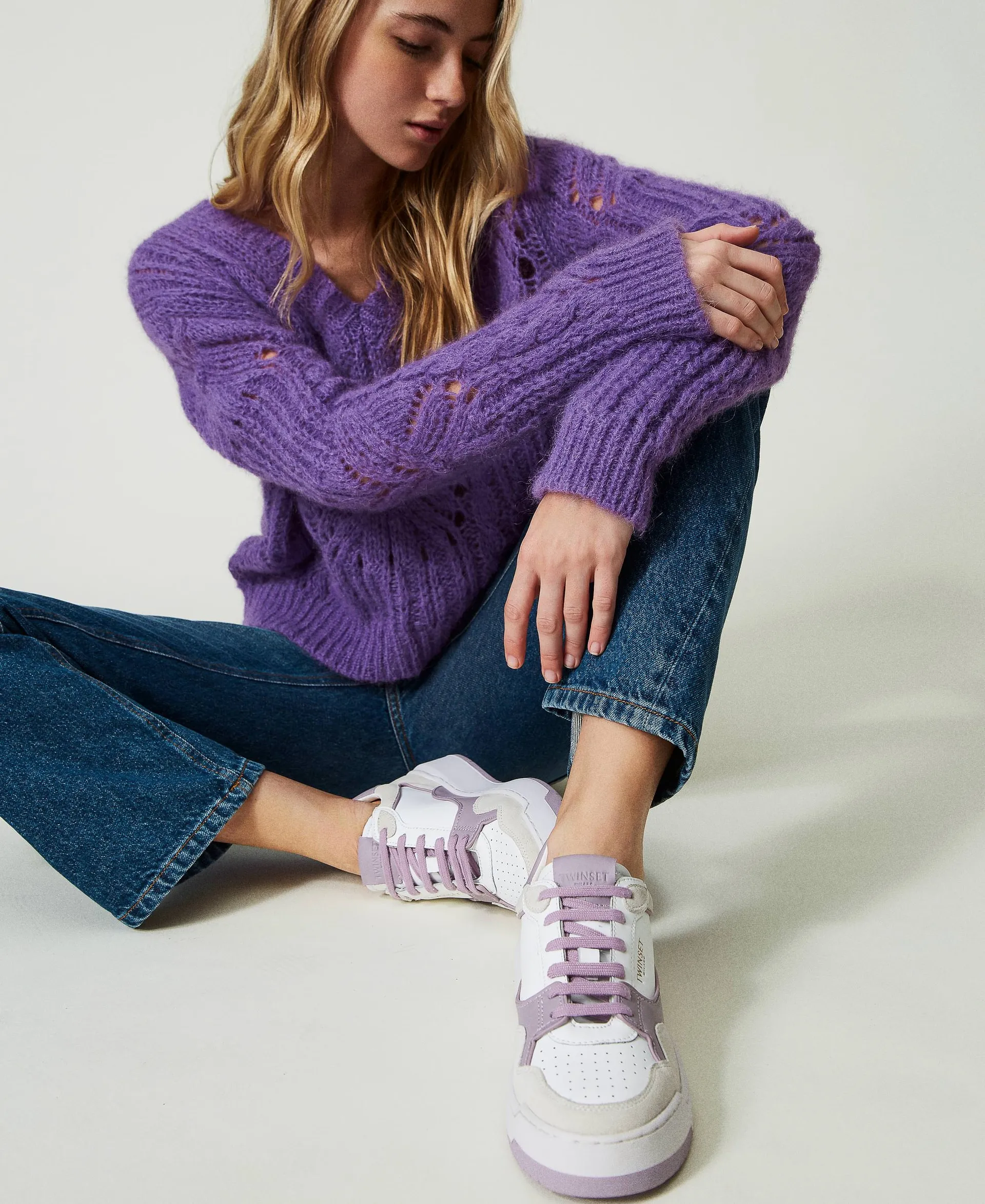 Baskets en cuir color block
