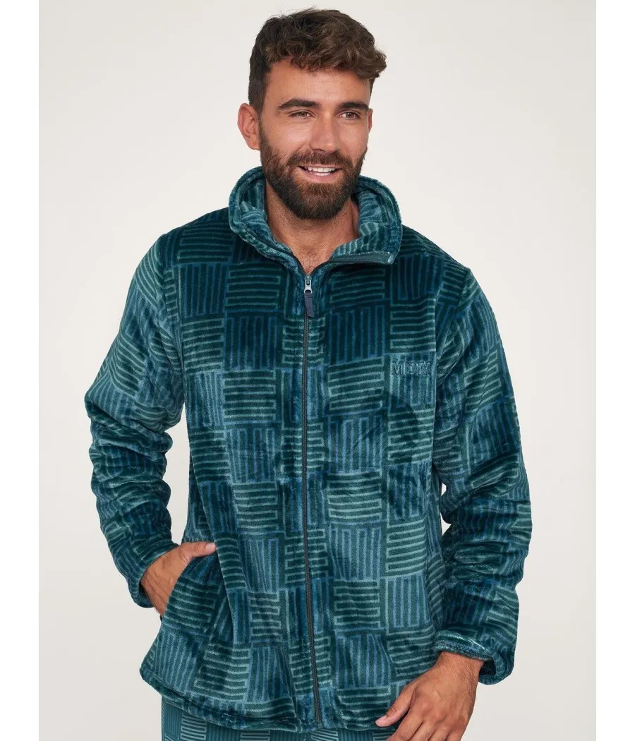 Bata corta hombre invierno Muydemi verde bolsillos coralina