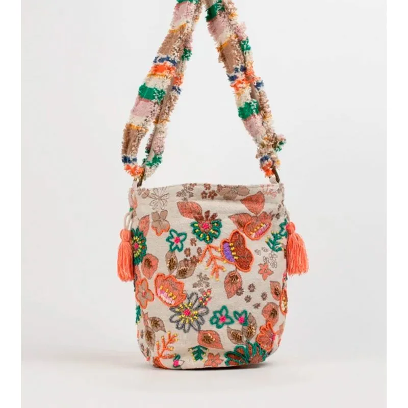 BOLSO BANDOLERA ESTILO BOMBONERA BEIGE ZFFLORABON