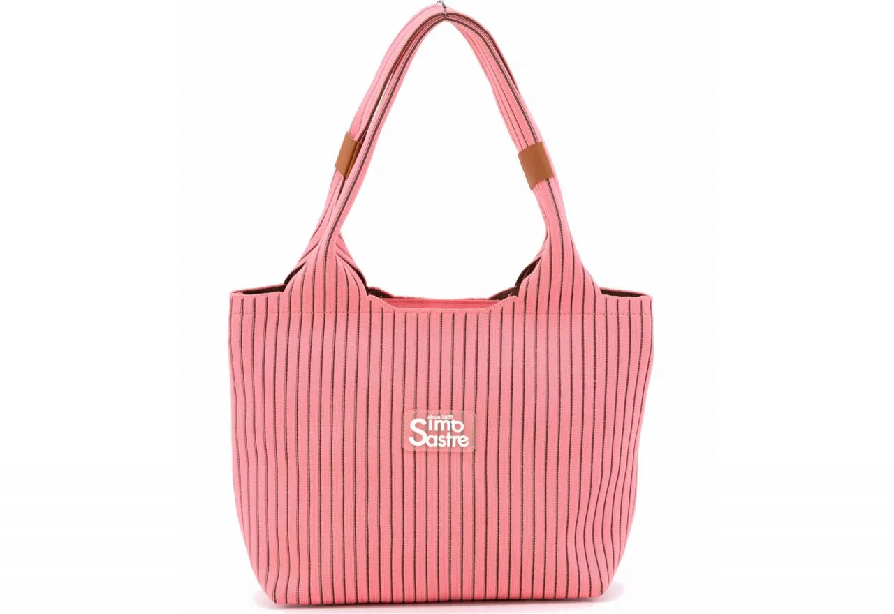 Bolso Colgar Rosa Rayas Negras Logo Vinilo Frontal