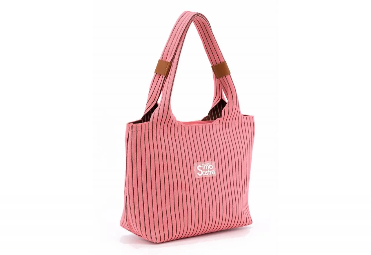 Bolso Colgar Rosa Rayas Negras Logo Vinilo Frontal