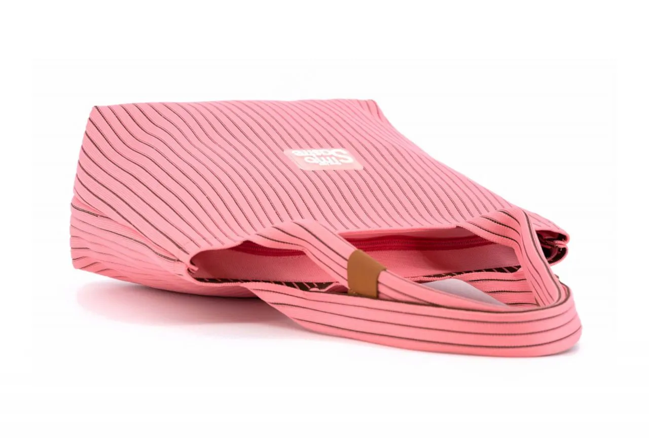 Bolso Colgar Rosa Rayas Negras Logo Vinilo Frontal