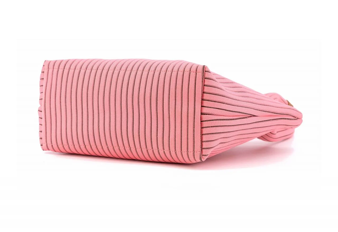 Bolso Colgar Rosa Rayas Negras Logo Vinilo Frontal