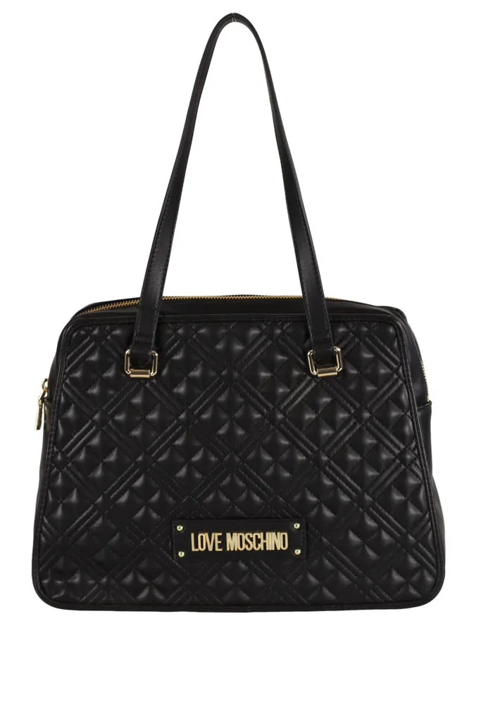 Bolso negro shopper acolchado con logo dorado