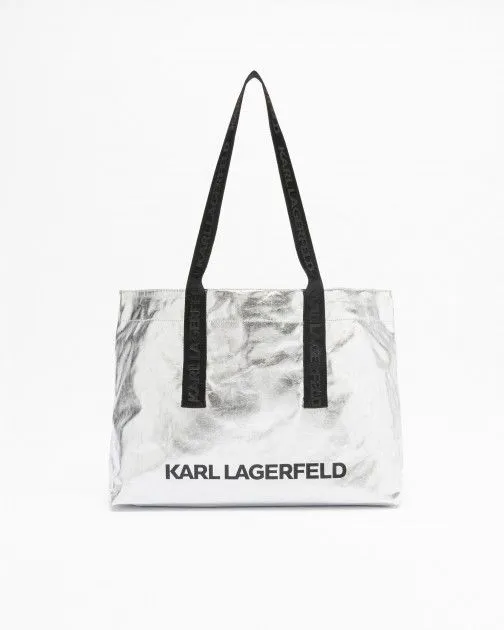 Bolso shopper Karl Lagerfeld K/Essential Coated Shopper Plateado