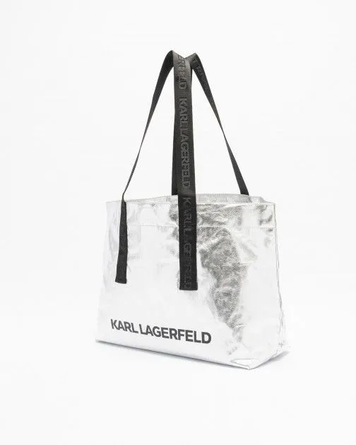 Bolso shopper Karl Lagerfeld K/Essential Coated Shopper Plateado
