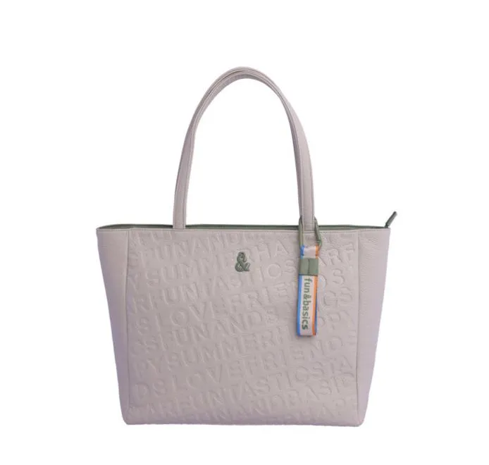 Bolso shopper para mujer Fun and Basics Karen de piel sintética marfil con cremallera
