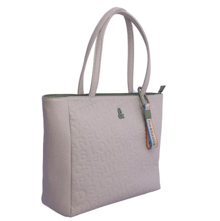 Bolso shopper para mujer Fun and Basics Karen de piel sintética marfil con cremallera