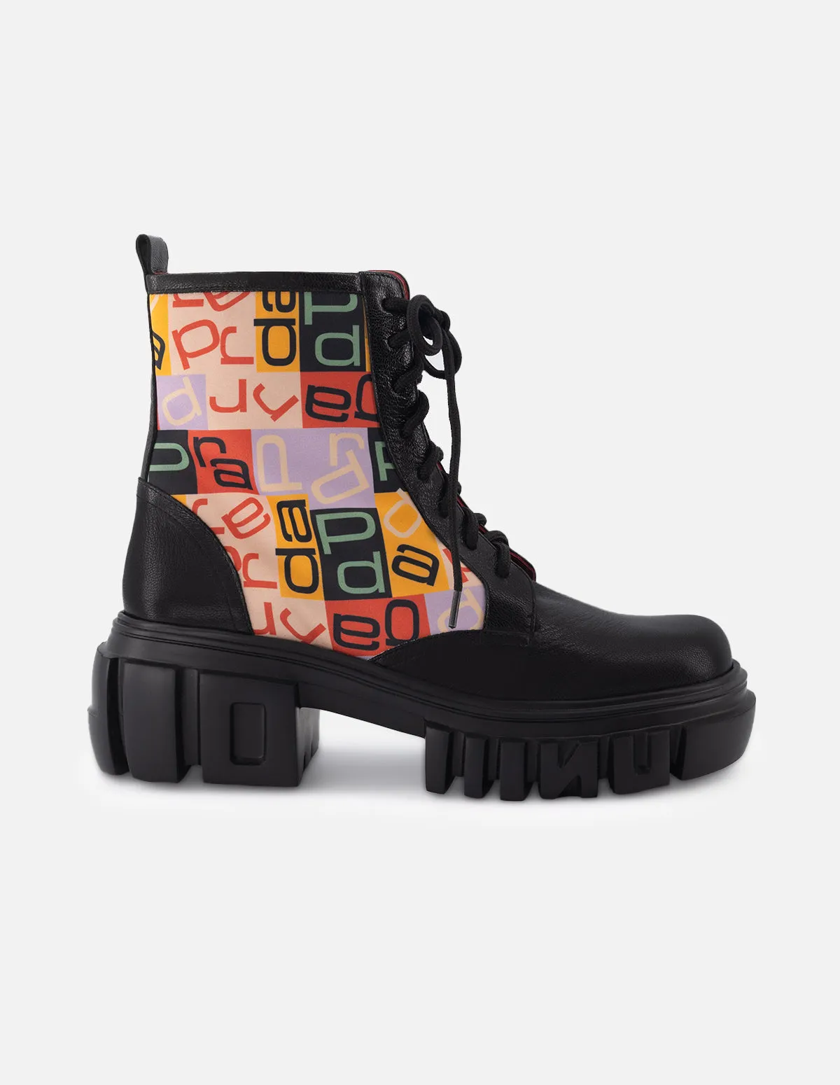 Botín de cordones en piel textil para mujer multicolor