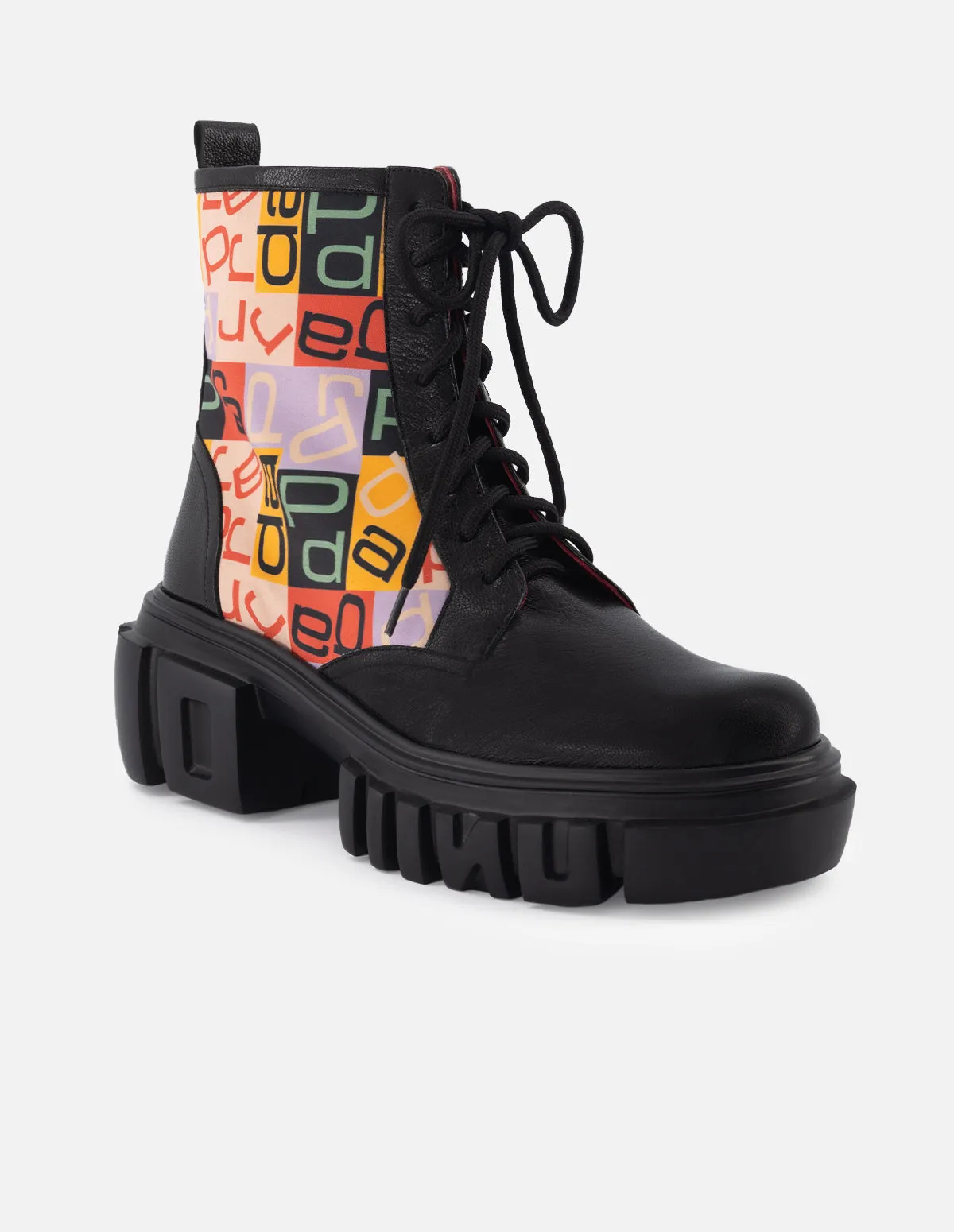 Botín de cordones en piel textil para mujer multicolor