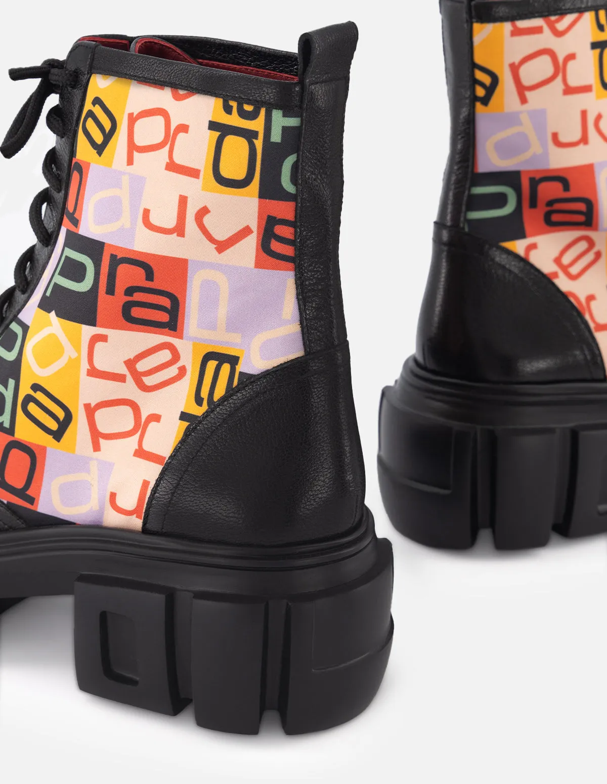 Botín de cordones en piel textil para mujer multicolor