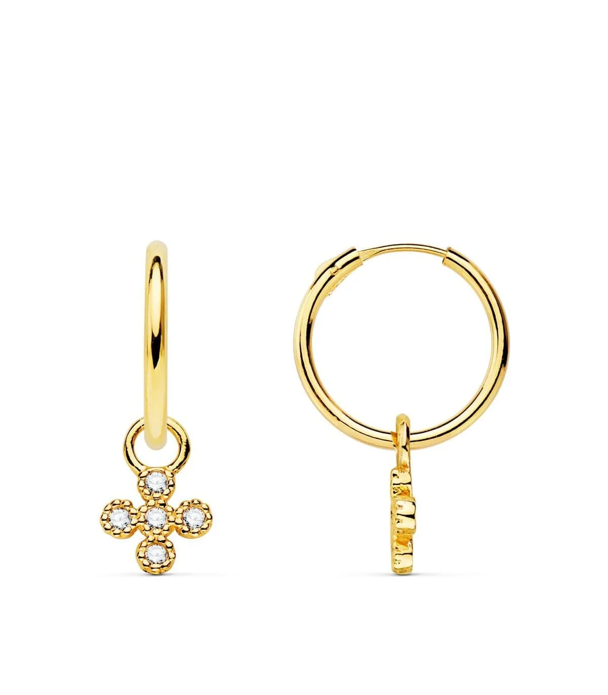 Boucles d'oreilles Créoles Croix Zircon Or Jaune 18k