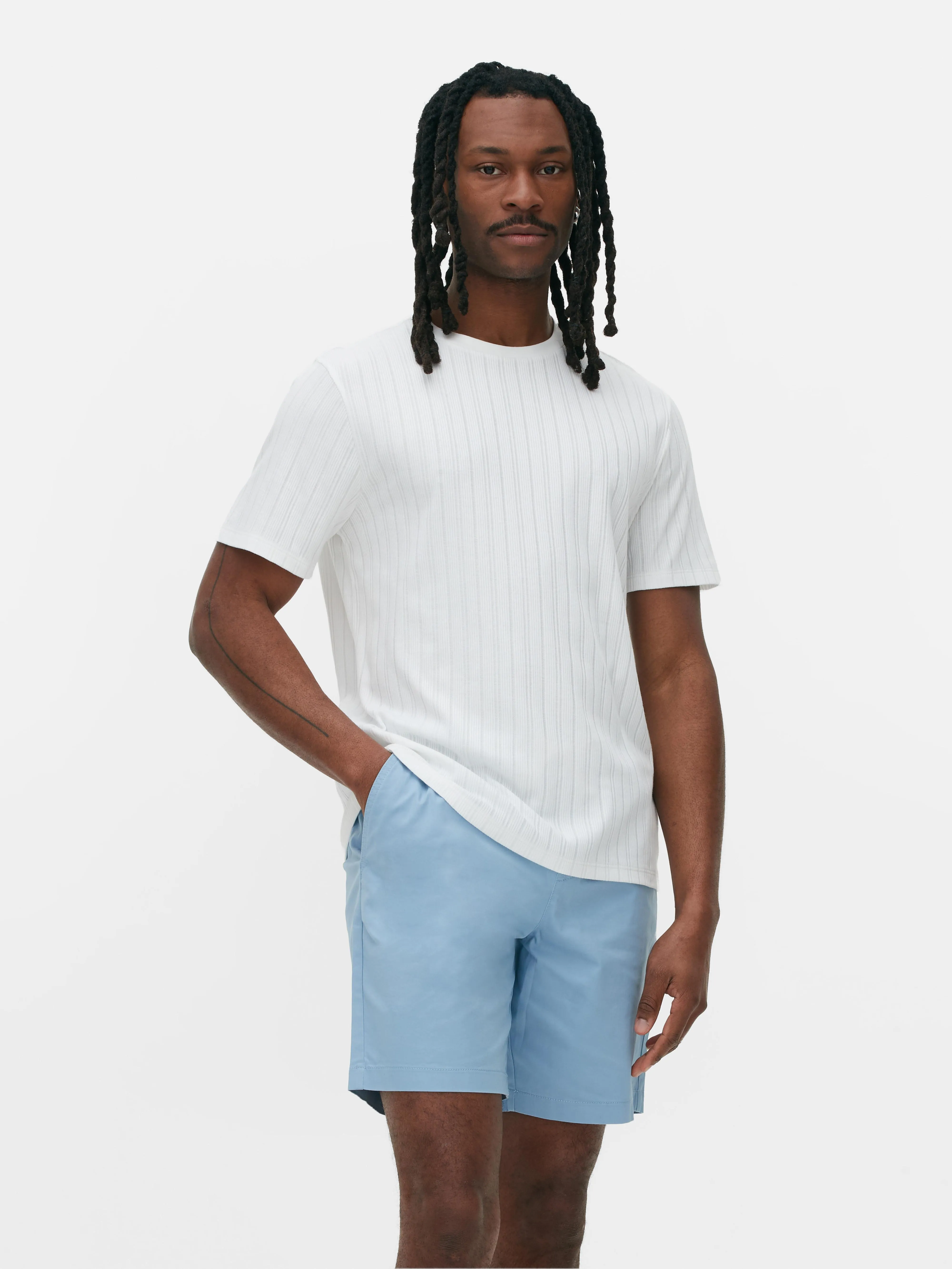 Camiseta acanalada con cuello redondo