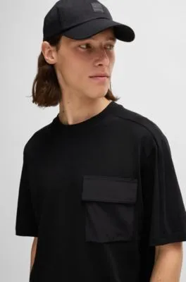 Camiseta de punto de algodón con bolsillo cargo de la marca
