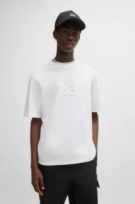 Camiseta de punto de algodón con logo apilado grabado