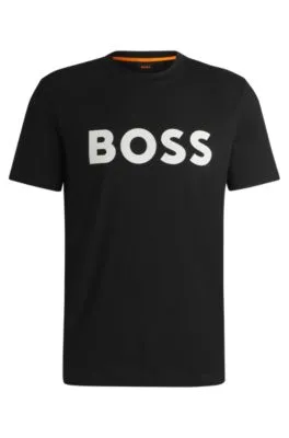 Camiseta de punto de algodón con logo estampado de goma