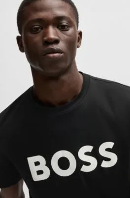 Camiseta de punto de algodón con logo estampado de goma