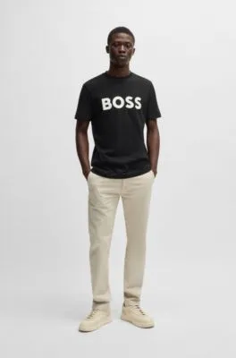 Camiseta de punto de algodón con logo estampado de goma