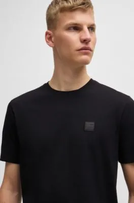 Camiseta de punto de algodón con parche de logo