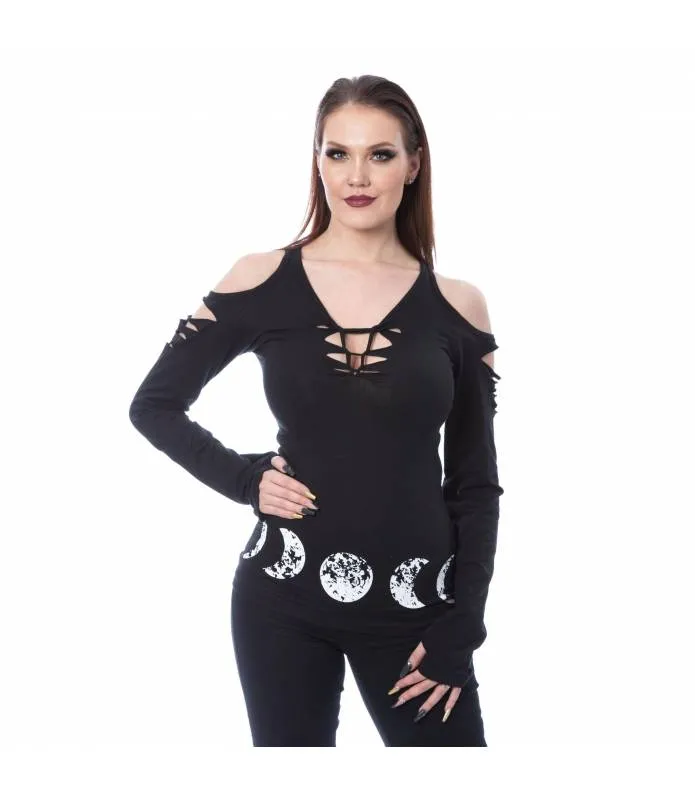 Camiseta Moonchild Negra Manga Larga Chica Fases Lunares INNOCENT