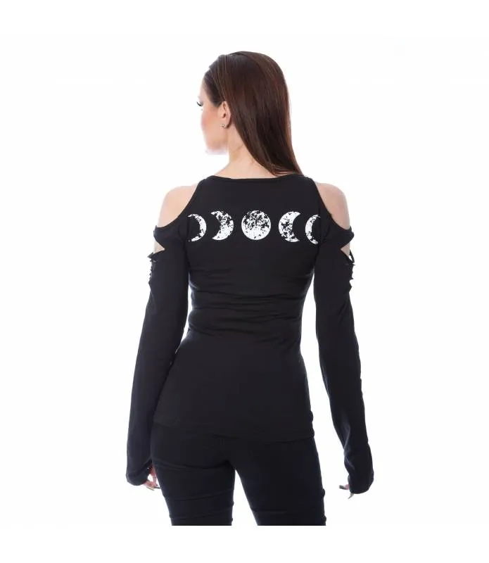 Camiseta Moonchild Negra Manga Larga Chica Fases Lunares INNOCENT