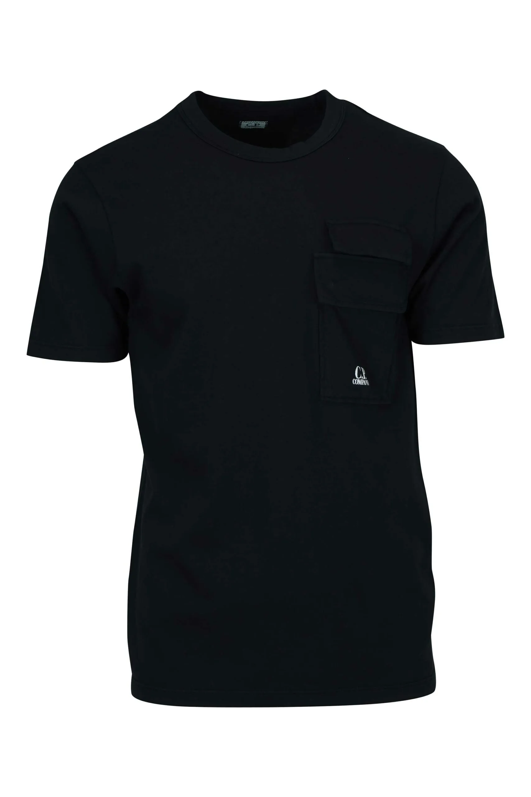 Camiseta negra con bolsillos y minilogo 