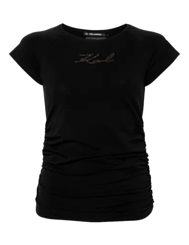 Camiseta negra con K/Signature de pedrería