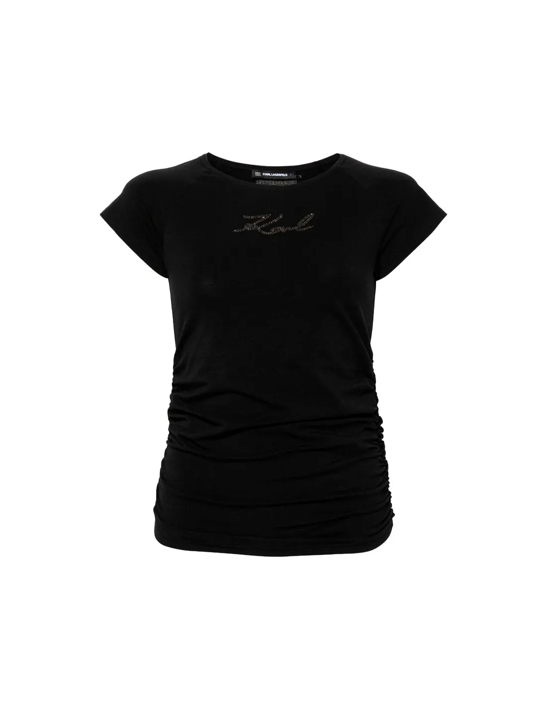 Camiseta negra con K/Signature de pedrería