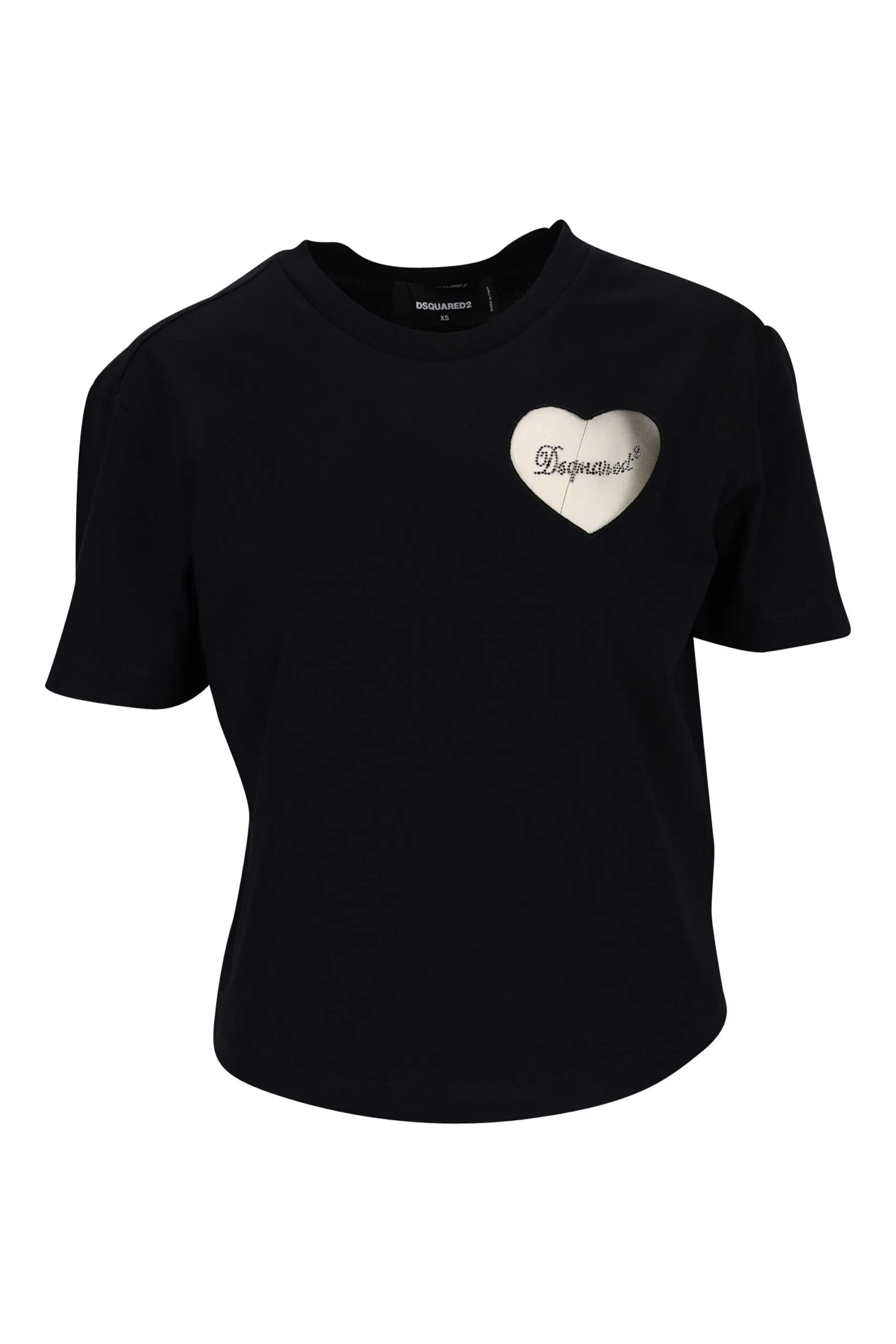 Camiseta negra con logo corazón transparente