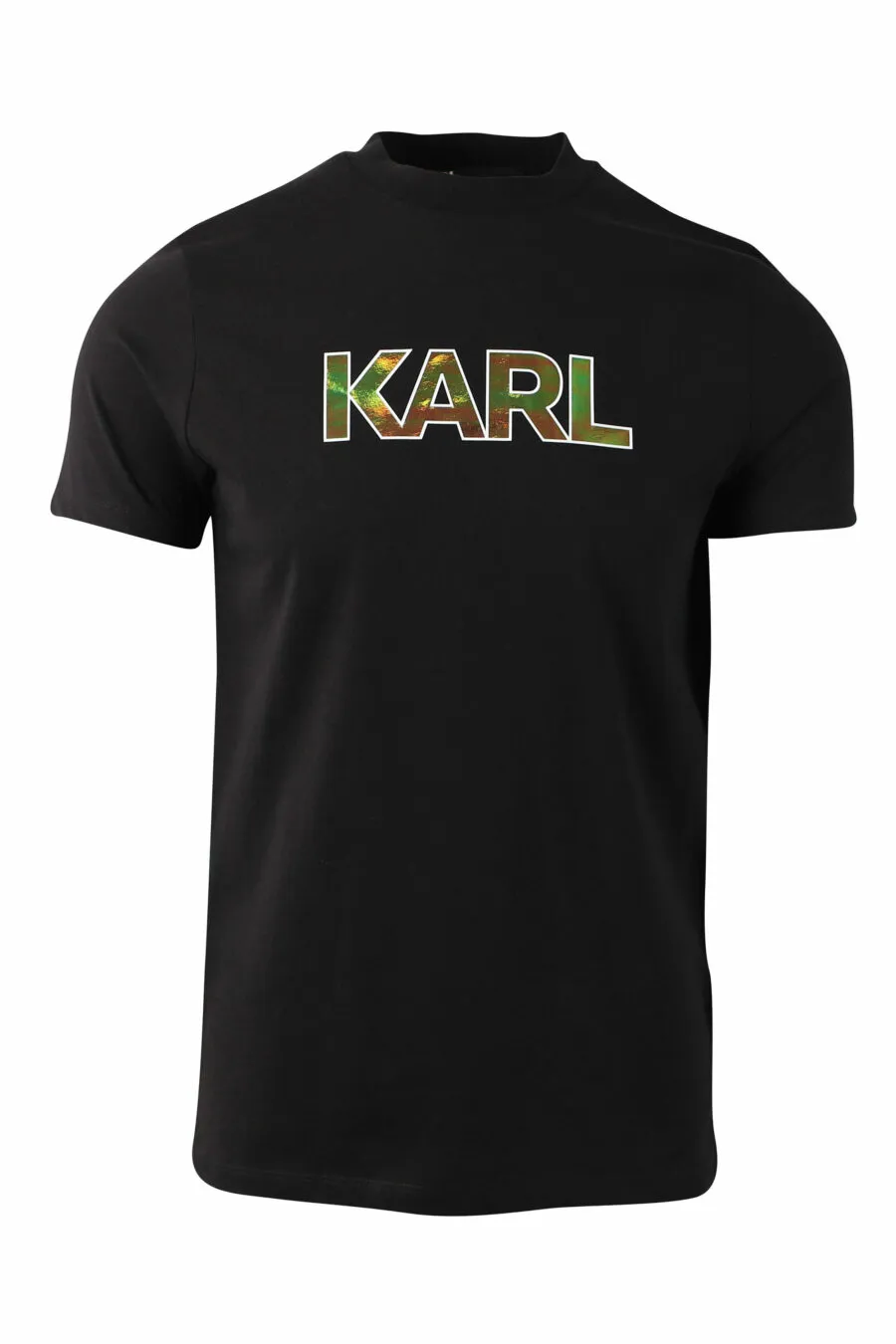 Camiseta negra con logo holográfico centrado