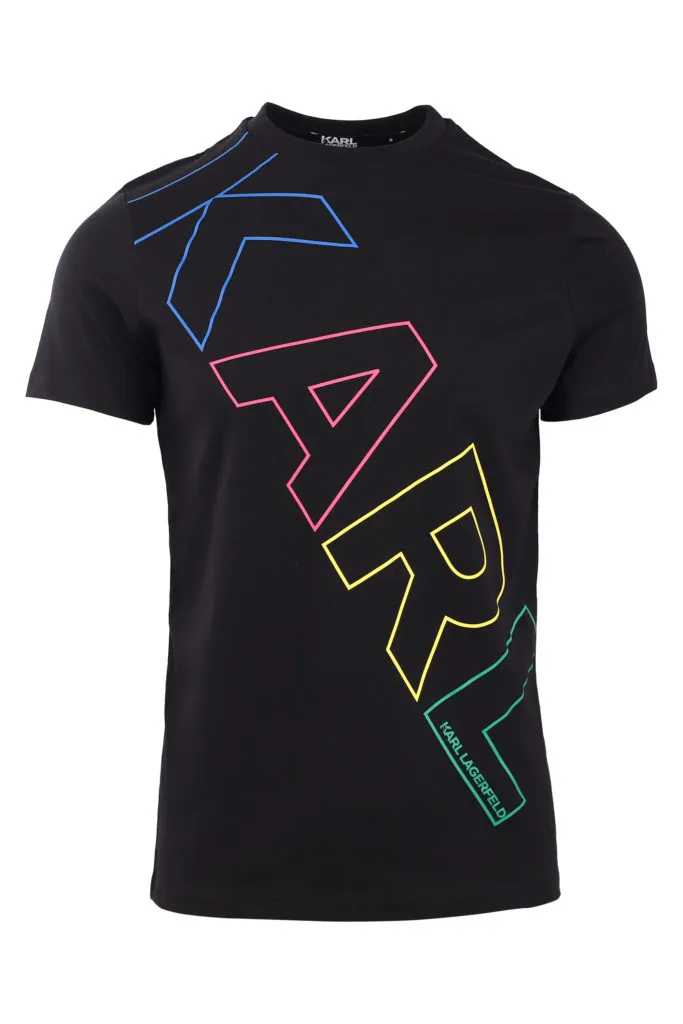 Camiseta negra con maxi logo multicolor