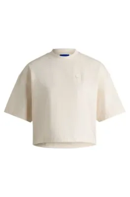 Camiseta recortada en punto de algodón con insignia de logo