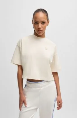 Camiseta recortada en punto de algodón con insignia de logo