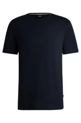 Camiseta regular fit de punto de algodón con cuello acanalado