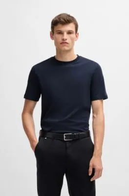 Camiseta regular fit de punto de algodón con cuello acanalado