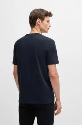 Camiseta regular fit de punto de algodón con cuello acanalado