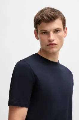 Camiseta regular fit de punto de algodón con cuello acanalado