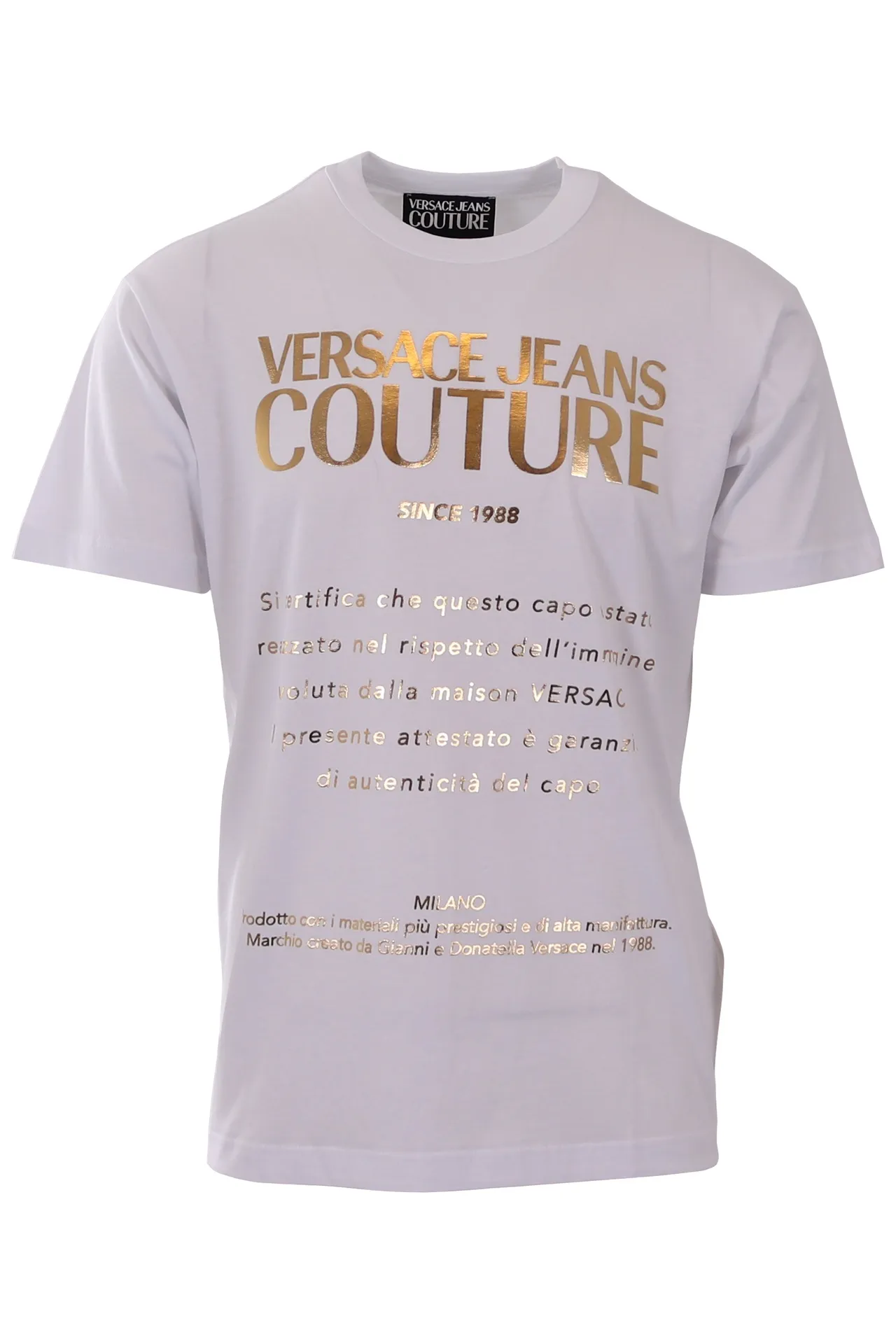Camiseta regular Versace Jeans Couture blanca con escrito dorado