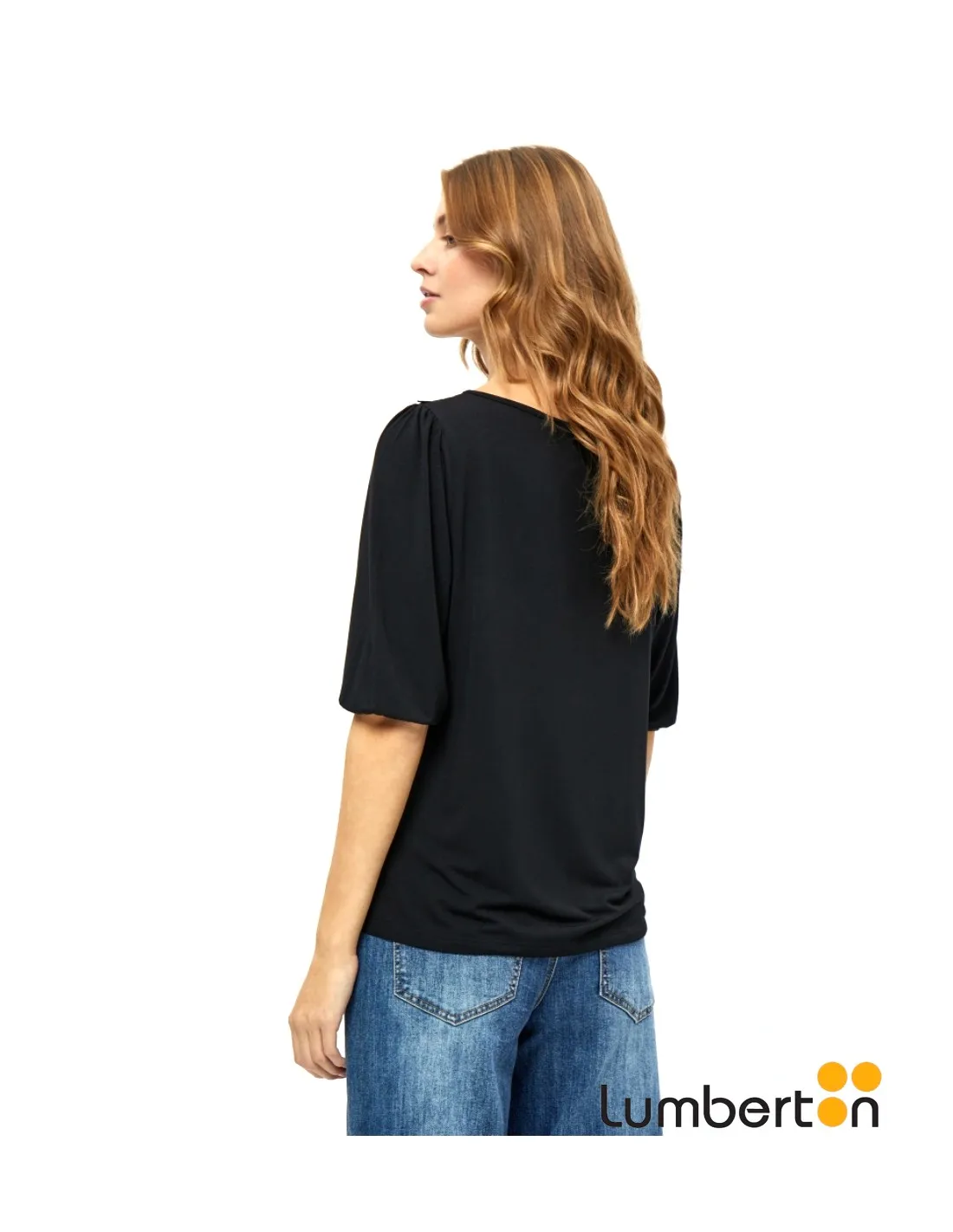 Camiseta Viscosa Negra Cuello Cenefa Hilo AUGUSTA