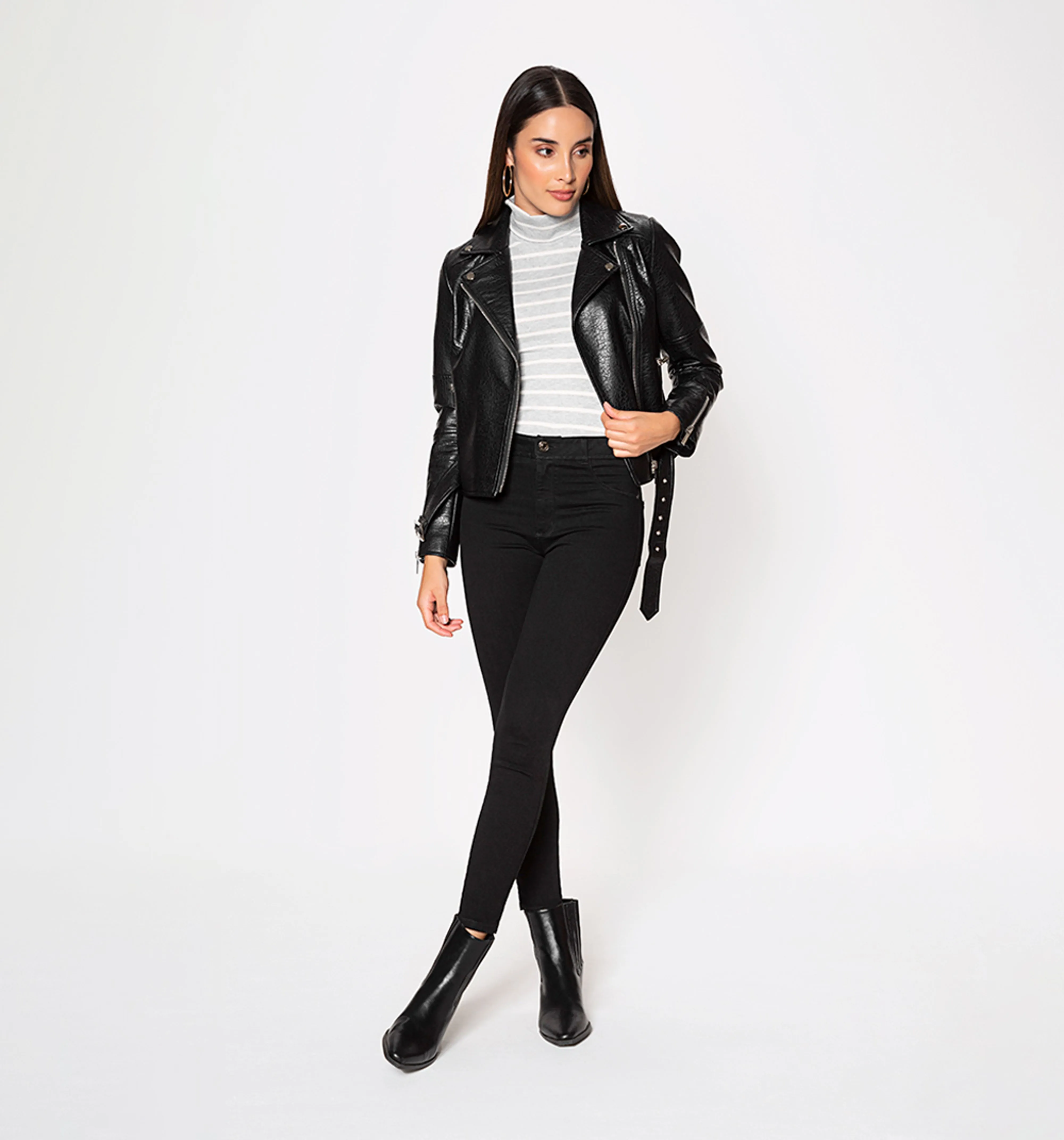 Chaqueta biker en pu texturizado