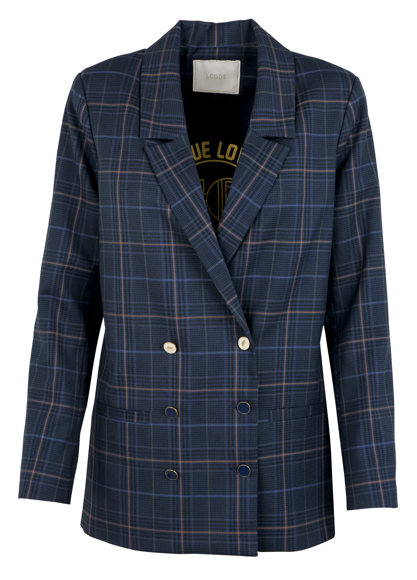 Chaqueta recta con cuello de solapa a cuadros en azul
