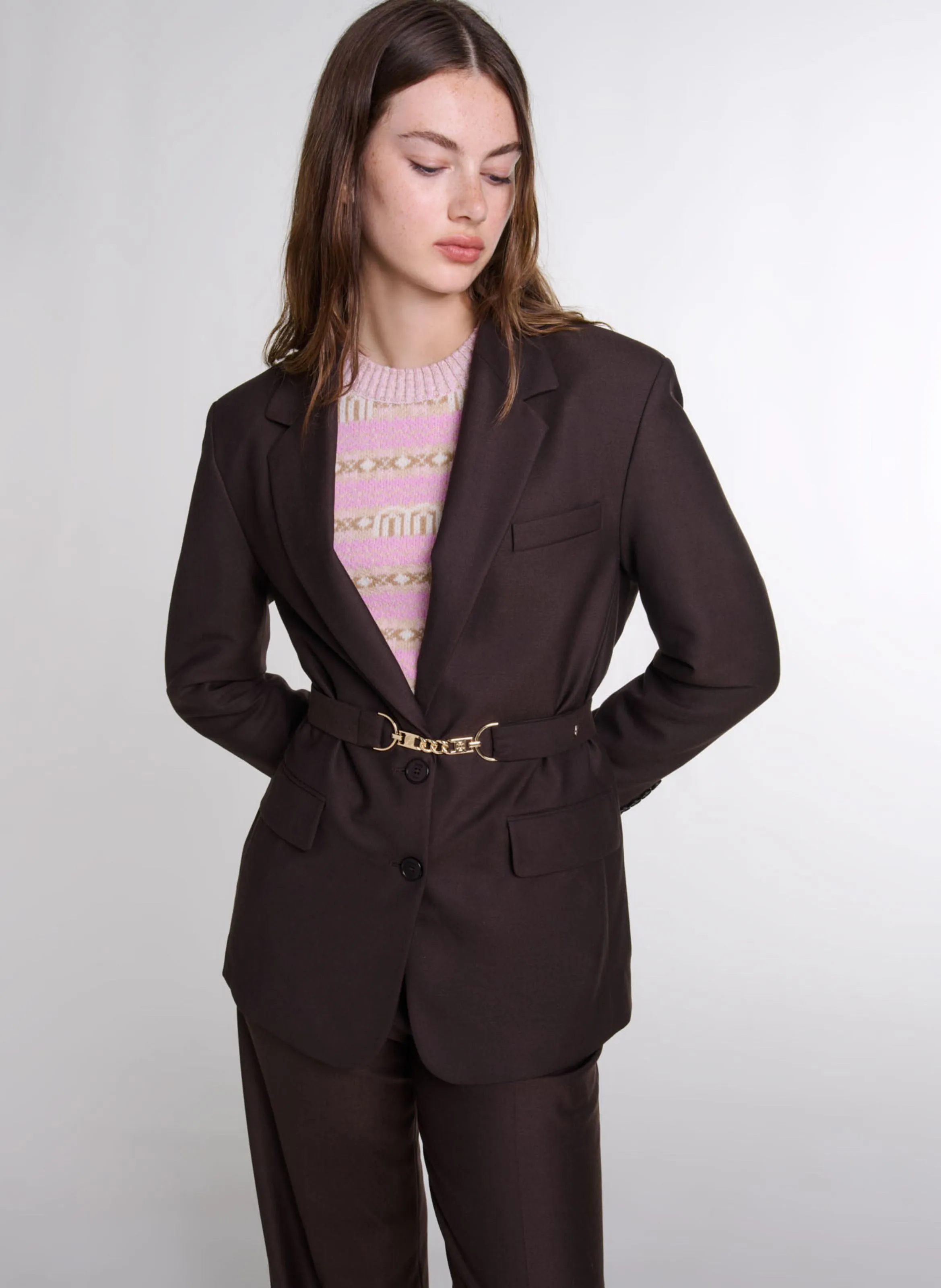 Chaqueta sastre recta en marron