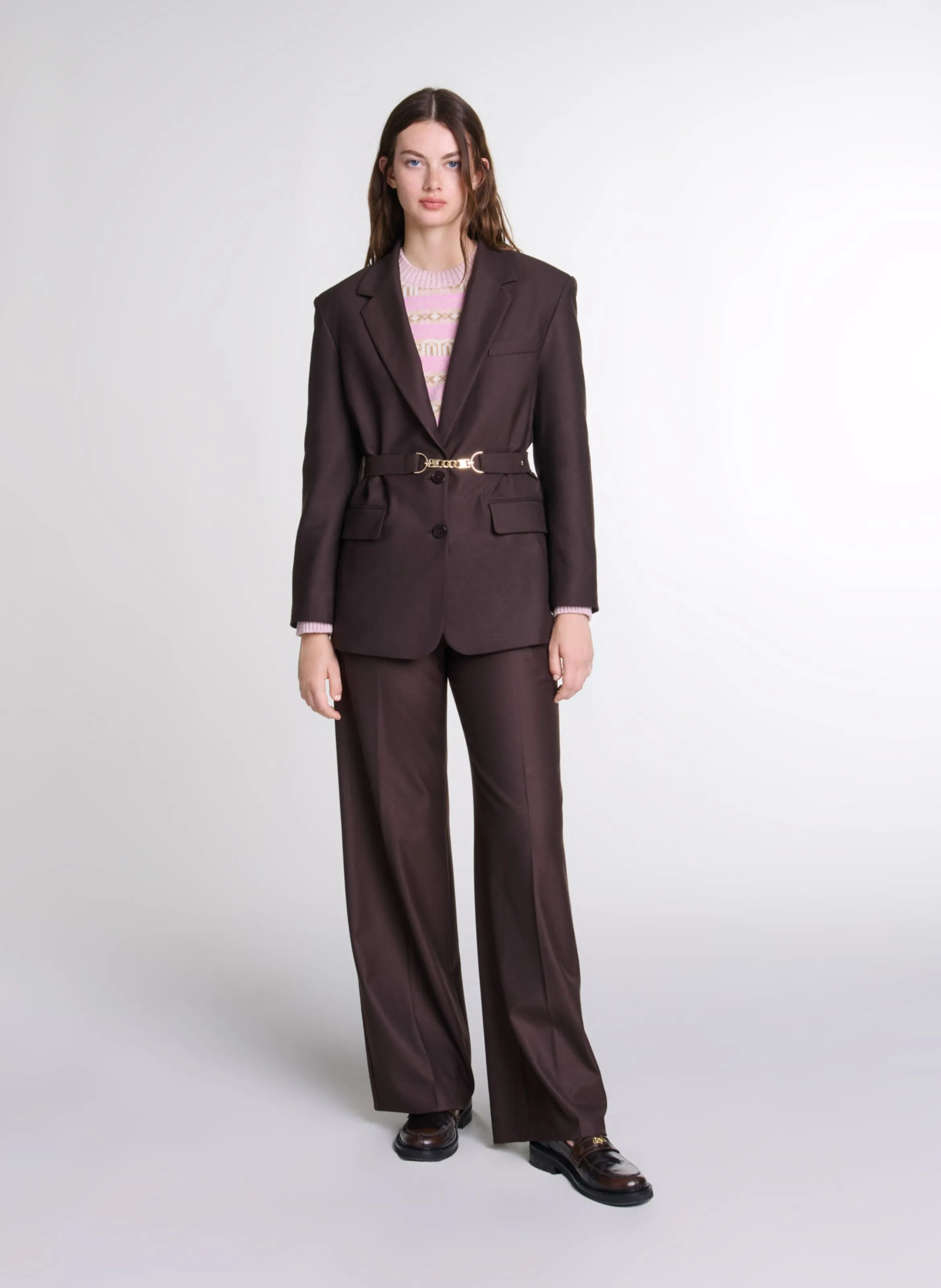 Chaqueta sastre recta en marron
