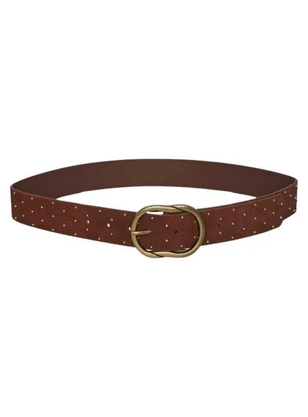 Cinturón Pieces Mulka Suede Studded Marrón Mujer