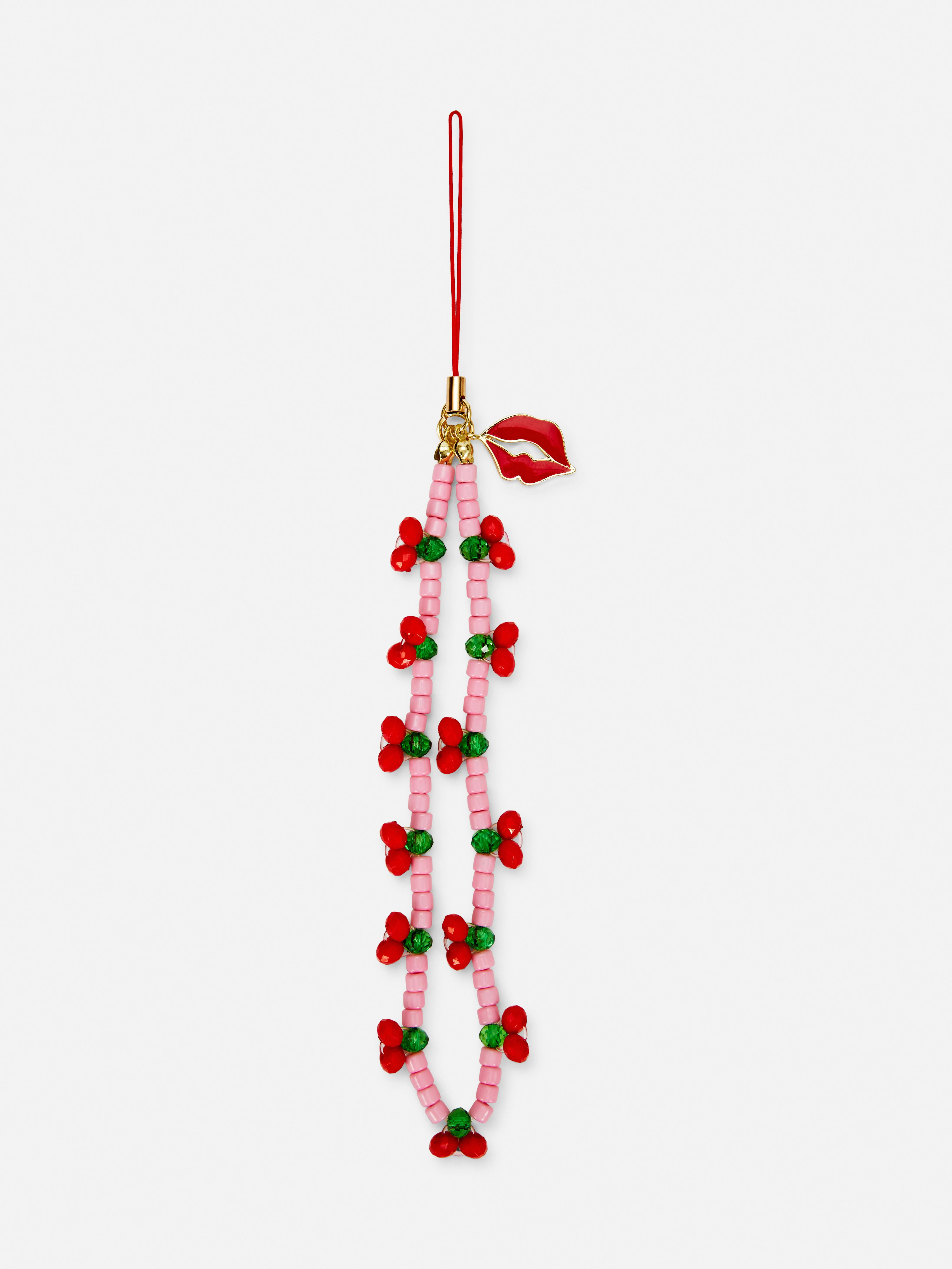 Colgante para móvil con cuentas rojo cereza
