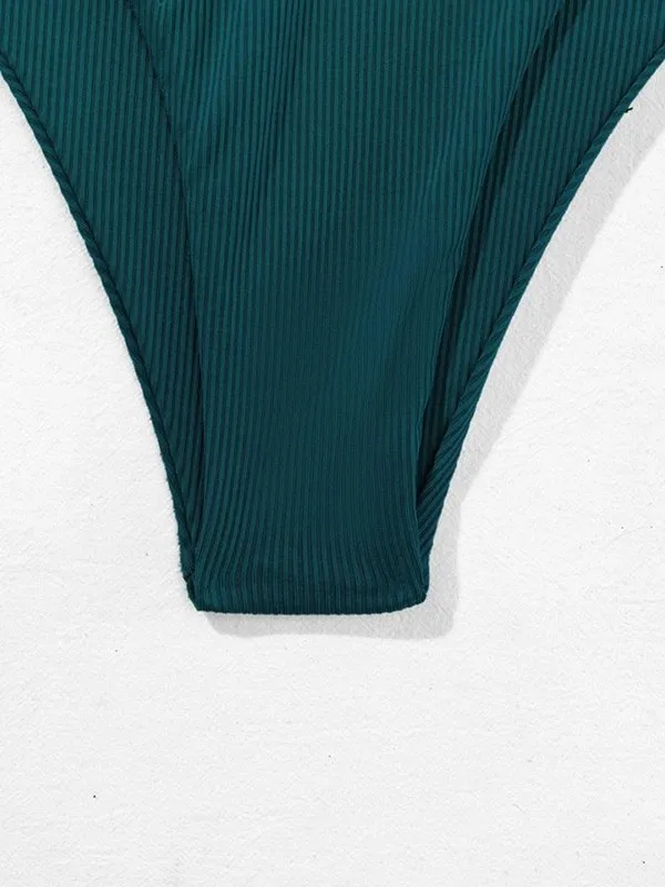Conjunto de bikini acanalado con cordones