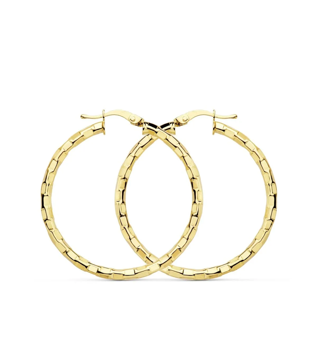 Créoles Facettées Carré Or Jaune 18 K 34 MM